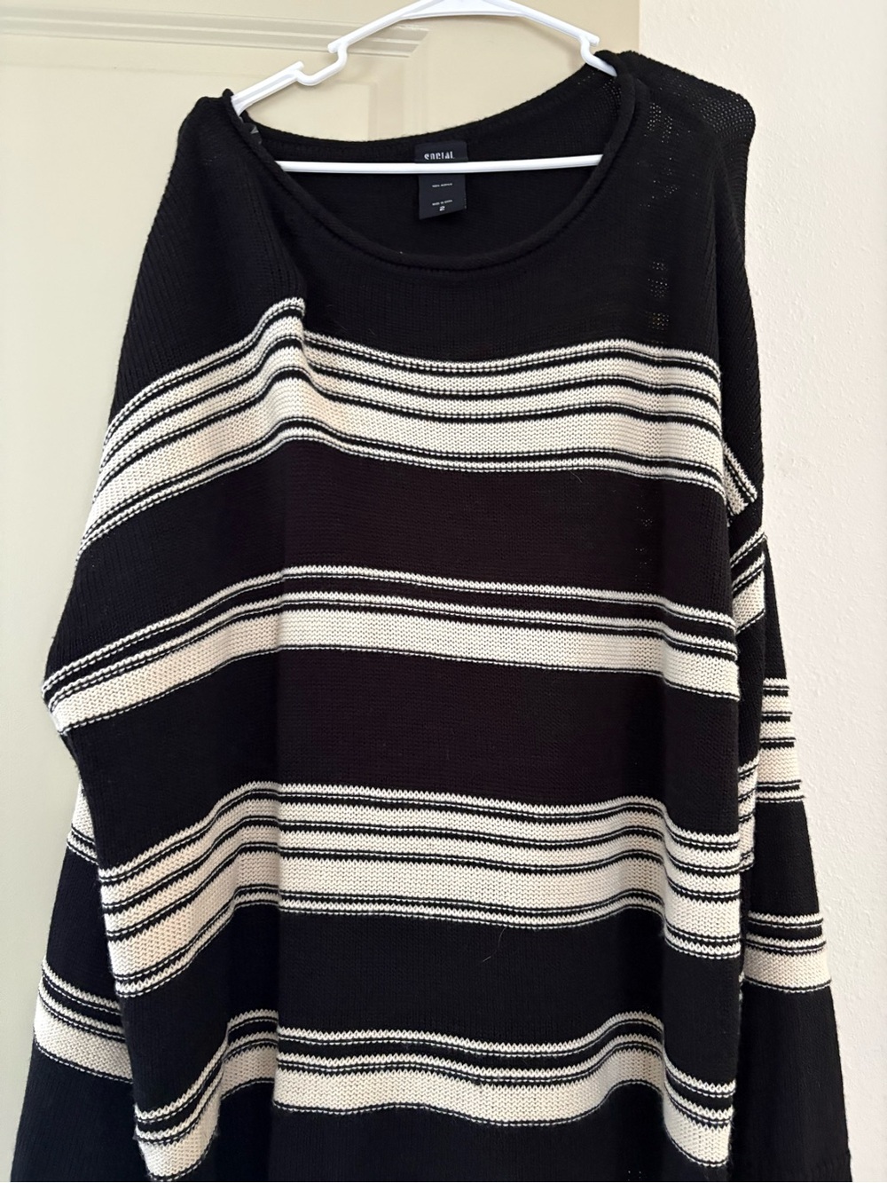 Oversized Black & White Striped Knit Sweater